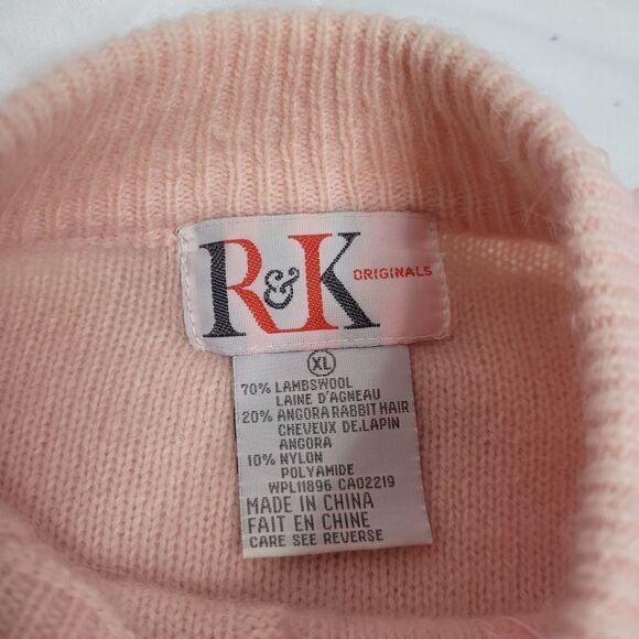 VINTAGE 90s sweater pink mock neck pearl beaded cable knit angora XL - Picture 9 of 11